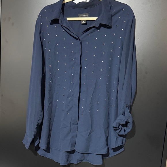 Women’s size XL | Investments | Navy Button Down Shirt with Stud Details - Picture 1 of 8